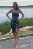 This dress was perfect for me!! Fit so flattering and got so many compliments at the wedding I wore it to. The ruching is a good way to hide any bloating that may happen from enjoying all the delicious food and drinks we consumed all night. It also holds up well against sweat. It was an outdoor ceremony (95 and sunny) and no sweat stains in undesirable areas. Can't wait to wear it again! - Vanessa P.