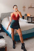 This leather skirt/short is so cute. Makes my booty look good even though I don't have much back there. Highly recommend - Anna S.