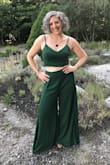 This outfit made my night! I felt confident with the fit and color and the style brings a lot of fun and sensual energy. I received so many compliments! At first, I was a little skeptical about the size of the bare midriff (I have a long torso, so there was more space than I anticipated), but the top hem and waist were comfortable and hit in the right places for a flattering silhouette. My only issue was just how open the sides of the pants are... because I have a big butt and thighs, a lot was exposed while sitting. - Simona L.