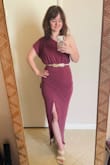 This is the perfect dress to wear to a wedding. It did need some adjustment getting it to lay right, but after I figured that out it was golden. Conservative and sexy is a little hard to find. Good for a pear shape like me, and also for someone curvy bc of the lightweight draping. The back looks great too. The length is also nice bc it isn't too short but doesn't hit the ground. It's not a showstopper, but that's not the point of being a wedding guest. Overall I am thrilled. Styling it a little goddessy with the belt and will add big gold earrings and a plum lip. - Marlane B.