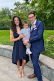 I wore this as a guest to a wedding and was 16 weeks pregnant. It would have worked up until the third trimester too, I think. It was incredibly flattering and I didn't even look pregnant. The top area is cut lower than I'm used to but I felt very covered up and didn't feel the need to use tape or anything. I did use petals, though, since it's kind of a unique cut, and other bra options didn't work. It was perfect, chased my toddler around all night and wore bike shorts underneath! - Alexa L.