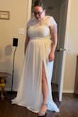 This dress is pretty, but you can't tell it's separates on a short torso. The two pieces just overlap. The large skirt had my waist SNATCHED. This did not feel very bridal, but maybe more of a rehearsal dinner outfit or reception. - Kaetlyn M.