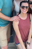 This top is loose fitting, but that's how it's supposed to be. I love the color, small open back detail and it's very soft! I wore a sports bra with mine, but you could go bralette or traditional as well. It worked perfectly for a hot day. - Tori R.