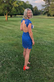 I have worn this dress to several weddings and it is my absolute favorite. The color is stunning and the detail is perfect. My favorite part is the open back! - Pam J.