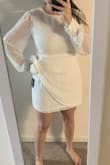 I love the length of this dress! Perfect not too short but still a good little rump on the booty. I am in love with the material! The sleeves add a nice little element for chillier months too! Plan to wear it for my engagement party! It's so flattering to the tumtum area too! - Kate P.