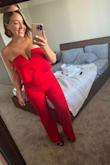 Love my jumpsuit! I originally ordered Large and it was fine but I took a risk and ordered another medium to see how it will fit! Wow - very good!
I am still deciding if I should wear a bra or not - Dasha S.