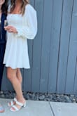 I absolutely loved this dress! I am typically a medium, but sized up to a large to fit my chest. The medium fit, but was just a little too booby for what I like! The material is light and forgiving, and I got so many compliments on this dress! You can wear the sleeves up or off the shoulder, and can dress it up or down. I wore it on my bachelorette, but will definitely wear it again after my bride time for a fun summer dress!! - Heather K.