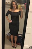 This dress is amazing! Fits like a glove and is such a versatile, classic style that you can wear to lots of different events (I'm planning to wear this to a fall wedding). The material is thick so it looks very quality and expensive. I wear it with shapewear for a smooth-out look, but you don't have to--the dress looks amazing on its own. - Sarah S.
