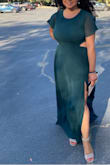 I took a risk ordering this dress. I was unsure about the back and cutouts, but the minute I put it on, all the doubts went away. The part of my sides and back which were exposed were tasteful and very flattering. I got a ton of compliments on the dress and I felt elegant in it.
It is long and I didn't have time to have it hemmed. I wore a 3-in block heel and that was high enough to keep me from tripping on it. It was a hot day, but the dress is flowy so the heat was a nonissue. Some of my family members loved it so much and asked me for the link. Highly recommend this dress for any formal event! - Giselle G.