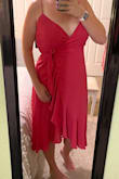The dress fits well and the length is nice. It's a bit longer than expected but it's perfect for heels. It's fairly lightweight so good for the warm weather but still great quality. - Mikayla H.