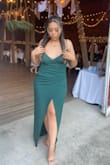 I was nervous about getting a large bc sometimes the dress tends to be long but fits perfectly not this dress! The dress fit perfectly and hugged me in all the right areas! It was comfortable and a perfect length. - Maria S.