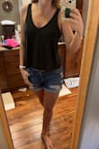 I am a stickler for a nice fabric. This one is on the heavier and stretchier side. SO nice. It is almost too low in the armpit and might show some bras, but I'm just wearing bralettes with it to amp up the flowy, sexy vibe it gives off. Comfy and still cute-sexy. Perfect. - Kelly G.