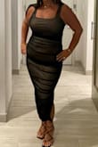 Great dress! I got a ton of compliments. My only issue was the black bleeds and it was all over my hands and purse which is the only reason I gave it a four-star. - Christina C.