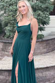 I bought this dress for a friend's wedding and I received so many compliments on the dress! The dress is very long, even wearing 3-inch heels the hem dragged a bit on the ground. But I didn't mind because it added to the drama of the dress. Also, recommend wearing fashion tape on the cowl to help it stay in place. - Vivian B.
