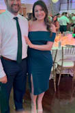 Such a beautiful dress and color. The off the shoulder and slit in the front was the perfect touch. Comfortable material too! - Christina S.