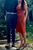 The dress was a great find for a wedding. The material is extremely soft, although, does show the finest of lines. Recommend wearing with a backless stickie bra. I did sew the thin strap further towards the back to prevent falling. - Haley M.