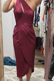 The dress is much longer than I anticipated but I'm 5' so sometimes that happens - but the shoulder was so loose it was literally my entire boob hanging out. Quality is good so for someone with broader shoulders and taller it would be AMAZING. Note I'm literally pulling the shoulder up in the picture to avoid a slip. - Elyssa G.