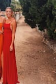 The dress was really pretty and the colour was true to the image. It was pretty long and I do wish I had gotten it hemmed. Even at 5'7" in heels it felt like it was dragging. The slit is not a slit FYI. The dress is sewn like a wrap dress with the slit going all the way to the waist. I wish I had that sewn together!
I wore it to a wedding and it did the trick. Had lots of compliments but didn't truly feel comfortable. I probably won't wear it again unless I get adjustments made. The bust is also very loose and became looser throughout the night with very difficult straps to adjust in the back.
Would probably rate this a 6/10. - Callie G.