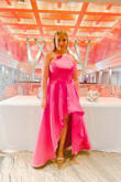 I was obsessed with getting this dress in fuschia so you can imagine how disappointed I was that the size Large wouldn't close in the back for me with the zipper and a size up XL was sold out. So I did the next best thing: had a tailor customize the back for me into a back-tie option. Looked just as great! Bought this in navy blue as a backup in the bigger size but the color just did not wow me. I wore the pink dress to a recent wedding and got so many compliments that the hassle of it all was worth it. It gave me a nice shape and covered my midriff which is always a struggle. And the best part of this dress are the POCKETS! - Jessica T.