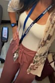 I love these pants! The color is beautiful and the slit up the side is unique, airy, and not too much leg for work. I received a ton of compliments the first day I wore them. Love the high waist and tie front, perfect for hiding my mama pooch/gluten belly. - Rebecca F.