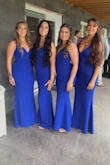 Was nervous about ordering online - so glad we did. Got it in 3 days. Can't say enough. I'm on the right, ordered size M and needed zero alterations, the dress was literally made for me. The other 3 are wearing size L and all had it hemmed. Not sure of their measurements. If you're considering this dress, order it xo - Leah D.