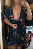 I wanted to use this for my engagement photo session, but unfortunately the top wouldn't close! The color is beautiful, the skirt was a great length for my height - just above my knee - and I love the flowy short sleeves. It was exactly what I was looking for EXCEPT that it won't close if you have a large chest. I looped the fabric through the wrap part and tied it as tight as it could possibly go, but the v-neck wouldn't close over my chest. I wasn't wearing a push-up or anything, just not enough fabric. I'm a 34DD/32E depending on the day, so unfortunately not for my large-chested girls. - Leah W.