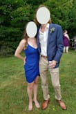 Wore this dress to an outdoor wedding ceremony with an indoor reception. I would happily order more colours! I had my mom shorten the straps about 1 inch to make it sit better on my chest, but otherwise it fit great all over. I was worried it would be too tight on the back, as I am not usually one for Bodycon dresses but I was pleasantly surprised at how flattering it was on me! I wore a strapless bra underneath because I felt more comfortable with that added coverage, however the dress fit well enough that I may have not needed the bra. - Alyssa S.
