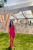 I ordered this last minute for a black tie optional wedding and I loved it. It fits pretty true to size but it is definitely fitted, I wore spanx under it. I loved the color-- very bright and the material was stretchy. I got many compliments on it and felt very sexy. If you're on the fence order a size up because it will still look good since it's fitted. The only thing I didn't love is that it doesn't have a zipper so it was uncomfortable to put on and off - Camila P.