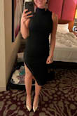 I bought this dress to wear on a girl's trip to Vegas! It was tight but the fabric was thick and very stretchy. I ordered my usual medium and it was perfect! I loved that I was still able to wear a bra with it! Don't wait, buy this dress, you won't be disappointed! - Heather D.