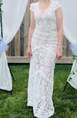 This was the dress that I chose for my civil ceremony. It's beautiful. It has it's cons because it's not easy to alter because of the lining, and for me, it could have used some alterations on the top. I read a lot of reviews about the length of the skirt but honestly it was perfect! - Silvia B.