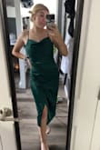 This dress is perfect and so soft for a wedding I have coming up! It hugs my figure just right and the neckline protects you from too much cleavage/spilling when you bend over, which is hard to find for someone who is a size S everywhere except the bust. So flattering and can't wait to wear out! - Victoria L.