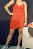 After reading multiple reviews, I opted for the large instead of my normal medium and I'm glad I did (definitely order up a size). The dress was really comfortable all night long. One thing to keep in mind is that it's a really thin dress/somewhat see-through so every panty and bra line will show. I wore some nude-colored spandex and used sports bra padding with fashion tape for a bra. It worked fine but not necessarily ideal. Overall, I like the dress and would recommend it. - Lyndsay G.
