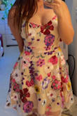 I love this dress, I ordered a small instead of an xsmall as I usually would and was glad it fits perfectly. However, the embroidery flowers are sparse on my dress. I know that it would look exact, but my dress has way less embroidery and the colors are way more vibrant, so the pinks really stand out which is not what I would have preferred. I'll probably keep it regardless but not 100% satisfied!! - Erin M.