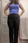 I love the fit of the pants, and I usually buy a 2 short but the length was perfect on me, but there is a seam that I thought was pleating only at the pockets from the pictures and is VERY noticeable and goes the whole length of the pant leg. I probably would have returned it if I didn't have any pants that fit for a seminar this week. Hopefully I will learn to ignore the seam. - Elizabeth C.