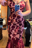 I was excited to try on this dress as I have an hourglass shape, but the fit wasn't right and the fabric was very itchy inside. I was not wearing any shapewear or bra so maybe that would have fixed the feel, but the top is baggy on the sides while the hip area was very tight. I wanted to be more comfortable at the event so I ended up with another dress. The medium fit better on the hips but was way too big on the top. - Lindsay W.