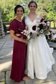 Loved wearing this dress as a bridesmaid in my sister's wedding! As a mom of four young children, I appreciated the high cut in the chest to allow for wearing a regular bra but exposed the lower back and sides to spice it up. It was soft on the skin and easy to clean as I spilled oily peanut butter on it during breakfast and had it back in tip-top shape 2 hours later for pictures! I was very happy with my purchase and hope to wear it again soon! - Rachel R.