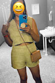 Beautiful outfit I weight 136. Blazer is M and shorts large - Anabel G.