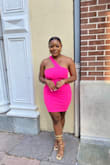 Ordered this dress to wear to my birthday dinner, and it was stunning! The hot pink on brown skin is just beautiful and goes well together. It is good quality and curvy girl friendly. Get it!! - Daezha B.