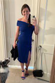 Loved this dress for a wedding. Comfortable and true to size. The slit is pretty high, but I like the length. Very pretty blue! - Hannah C.