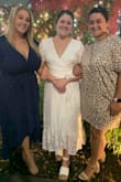 IBTC ladies, this is a great dress that stays in place if you decide to go braless or opt for some stickies! The arm/shoulder area has no wiggle room and can be tight when driving or giving a hug. Otherwise, gorgeous dress and not see through material - Reilly S.