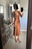 Runs large, great for small-chested ladies. Beautiful fabric and love this color for a fall wedding. - Abigail L.