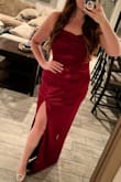 this dress is absolutely beautiful. I ordered it for a formal event and can not wait to wear it. I normally wear a medium but ordered a large and it fits exactly how I want it to. It is VERY stretchy so I could have easily gotten a medium or maybe even a small but I do not like things too tight around my stomach. For reference, I am 5'3 size 6 and carry most of my weight in my stomach - Katie L.