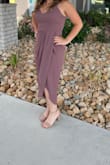This dress is so comfortable and fits great! Thought it would be too long being 5'0" however even before I put on heels it wasn't too long. Wearing 3-inch heels in the picture! - Victoria A.