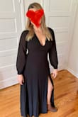 10/10! I tried two different black Lulus dresses for a family wedding coming up, and this one was too good to pass up. I was so comfortable, I wore it around the house just for fun after trying it on. I am usually a large (around a 10 in dresses) these days, but the medium fits perfectly and is still a little too long. I'm usually particular about material, and while this isn't exactly soft, it is not itchy or irritating. I love the leg slit and the partially open back. I've got a sweet little belly pooch, and feel extremely comfy in this dress. There is also a little waistband detail that I hope shows up in my photos. (apologies it would not let me rotate the second photo no matter how hard I tried!) - Kelsey G.
