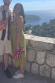This dress was perfect for my trip to Monaco. It was slimming in the tummy area, elegant looking, loved the color, and I felt comfortable walking around in it. I have a bigger bust so I wore a sticky bra with it and it was no problem. This dress was affordably upscale for my Monaco vacay and I got lots of complaints. - Frances D.