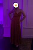 Ordered this to wear to a September wedding and was thrilled with it! I was so nervous to get the sizing right but I went with Medium (my usual size) and it was perfect - just needed to have the bottom hemmed a little bit and still wore quite a high heel. Love the copper colour and got lots of compliments on it! I found I needed to pin the front to keep my bra from showing (might want to add a stitch there). Great dress, happy to have in my wardrobe! - Julianne H.