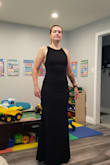 I love the length! I tried it on with high heels and it still reached the floor. I love the bit of stretch in the dress too. Can't wait to wear it out. - Alex S.