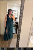Gorgeous dress. Fit my height I wore low heels. Hid my insecurities my stomach :. 
Slit on the side wasn't to high. Straps were a little tight, but it was to keep the front close and tight. Not what I would have ordered for my body type but I'm happy I did! - Sabrina P.