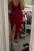 I got this dress in red and loved it so much I got it in black. I'm trying to find places to go so I can buy another color to wear. It's stretchy and comfortable and hides my insecurities in the stomach area. Absolutely beautiful! - Kristin O.