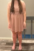 Ordered this dress for my daughter's homecoming. Received within a week. It's such a pretty color and love the sparkles. It was out first time ordering, and we were pleasantly surprised. We have had a difficult time finding dresses in stores in her size (measurements are a guesstimate, she wears a juniors 15 or XL) or that weren't too casual or too old looking for her. She was so excited, and that made my heart happy! The price is great for the quality of the dress. We know where we will be shopping for any of her dress needs. - Rachel B.